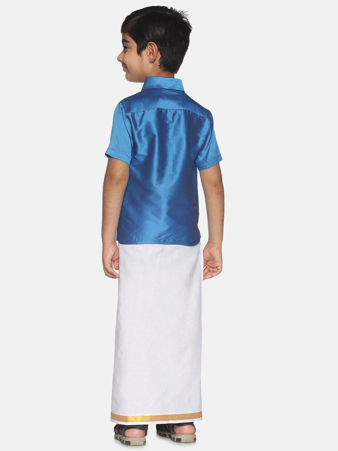 Sethukrishna Traditional Blue & White Shirt with Dhoti For Boys - Distacart