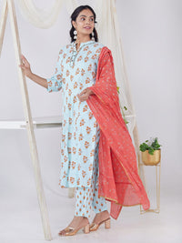 Thumbnail for HERE&NOW Women Blue Floral Printed Kurta Set - Distacart
