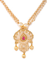 Thumbnail for Saraf RS Jewellery Gold-Plated White & Magenta American Diamond Studded Jewellery Set - Distacart