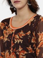 Thumbnail for Souchii Brown & Orange Floral Printed Chiffon Maxi Dress - Distacart