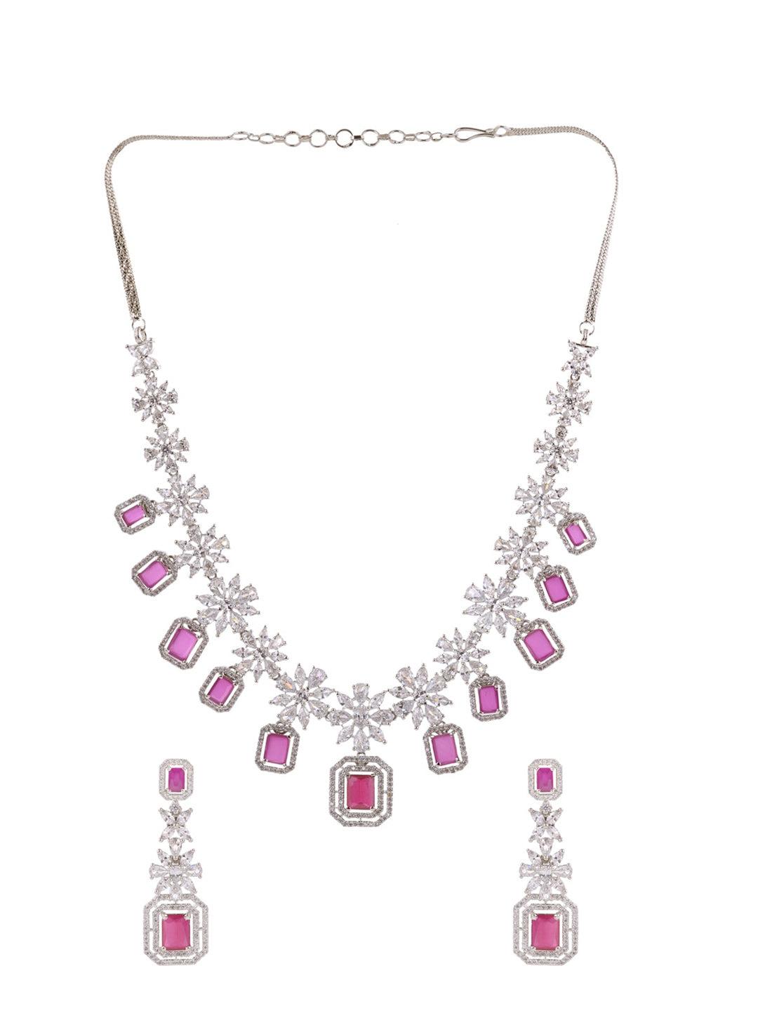 Saraf RS Jewellery Rhodium-Plated Pink AD studded Jewellery Set - Distacart