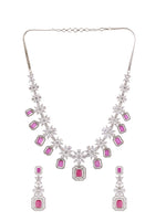 Thumbnail for Saraf RS Jewellery Rhodium-Plated Pink AD studded Jewellery Set - Distacart