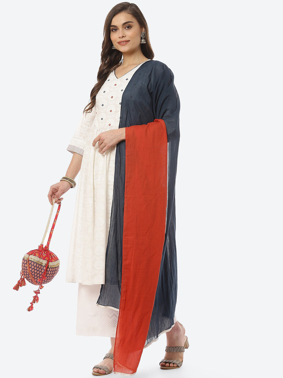 Biba Women White Ethnic Motifs Printed Pure Cotton Kurta with Trousers & With Dupatta - Distacart