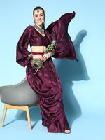 Thumbnail for Tikhi Imli Burgundy Accordion Pleated Ready to Wear Saree - Distacart