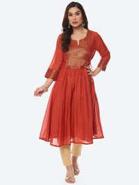 Thumbnail for Biba Women Orange Solid Yoke Design Anarkali Kurta - Distacart