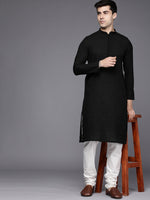 Thumbnail for Manyavar Men Black Floral Woven Deisgn Sequinned Kurta with Churidar - Distacart