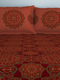 Thumbnail for SPACES Aurum Red Ethnic Motifs Pure Cotton 140 TC Queen Bedsheet with 2 Pillow Covers - Distacart