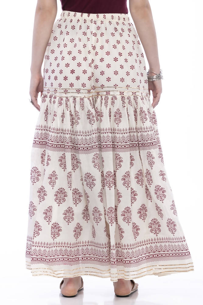 Mominos Fashion Cotton Block Print With Lace Work Off White Magenta Color Prints Palazzo - Distacart