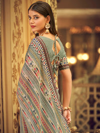 Thumbnail for Myra Multicolour Gorgette Designer Saree - Distacart