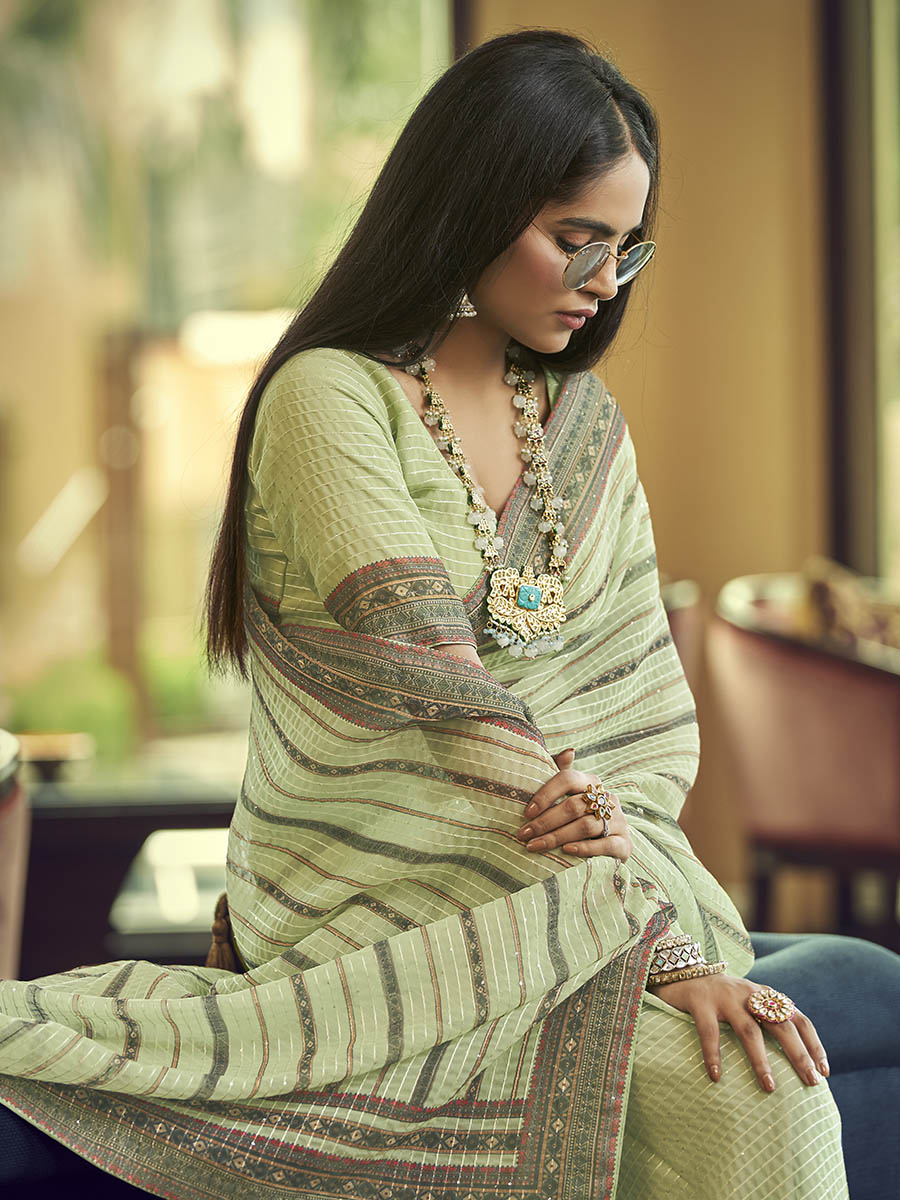 Myra Multicolour Gorgette Designer Saree - Distacart