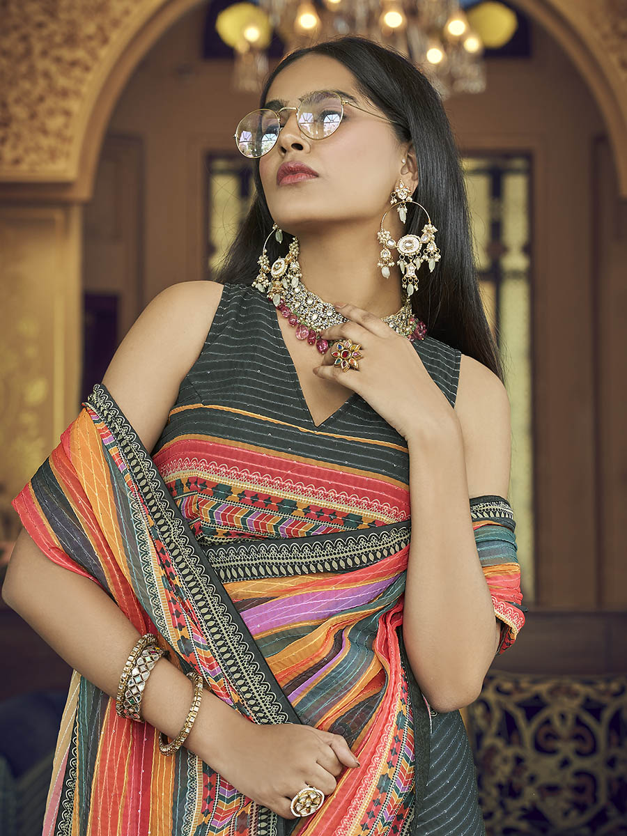 Myra Multicolour Gorgette Designer Saree - Distacart