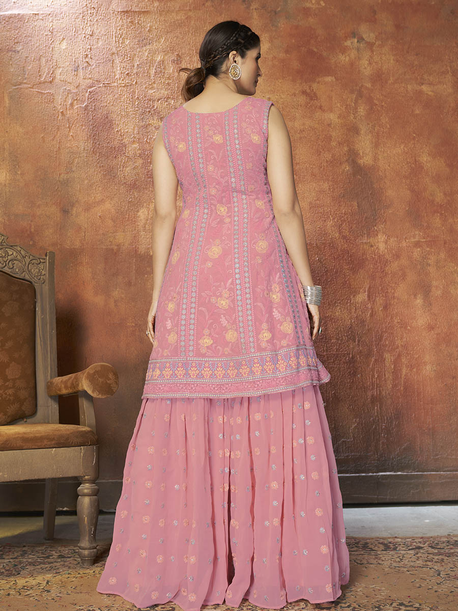 Myra Pink Georgette Embroidered Designer Suit - Distacart