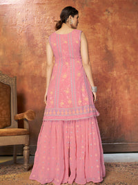Thumbnail for Myra Pink Georgette Embroidered Designer Suit - Distacart