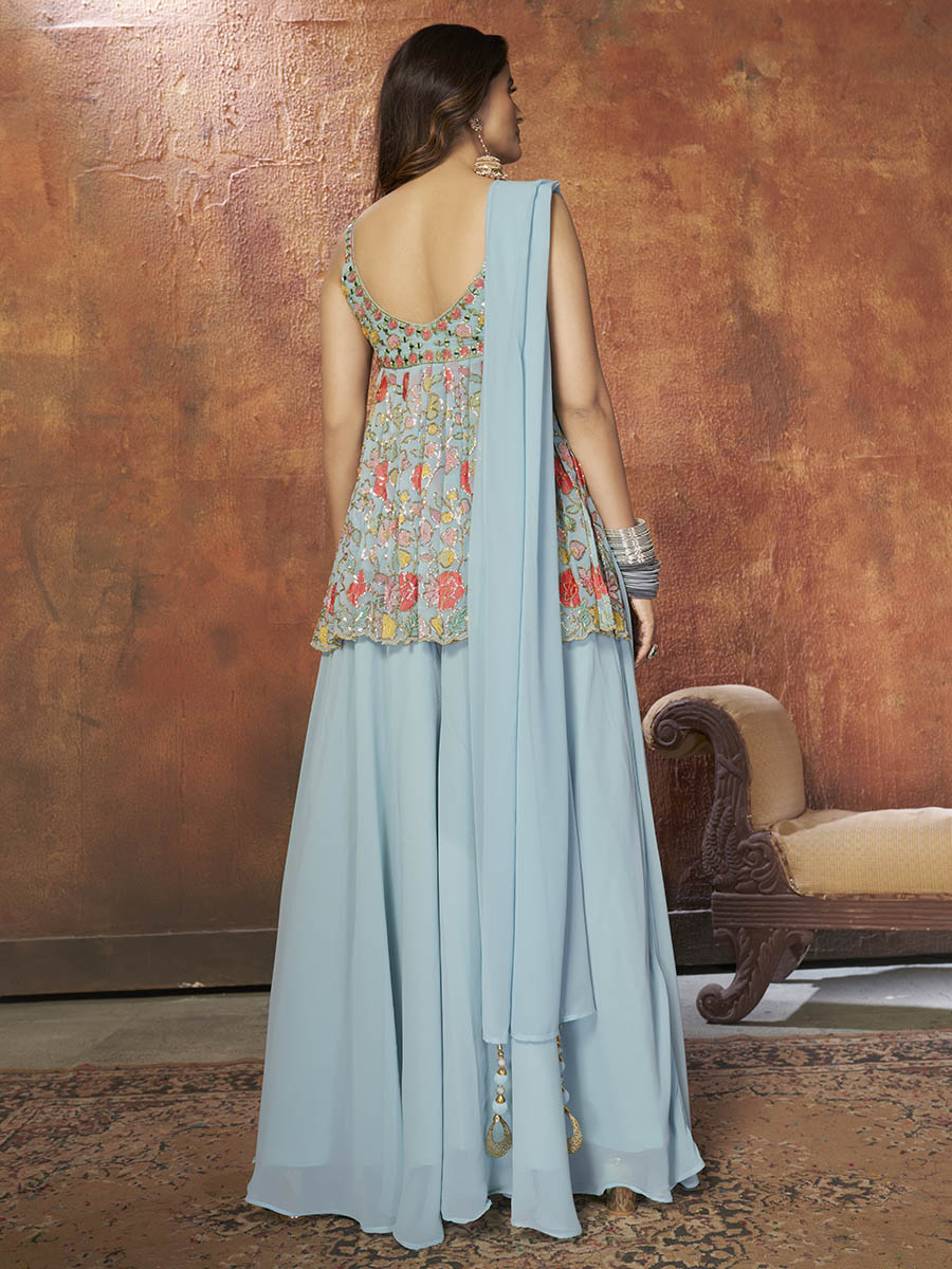Myra Blue Georgette Embroidered Designer Suit - Distacart