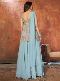 Thumbnail for Myra Blue Georgette Embroidered Designer Suit - Distacart
