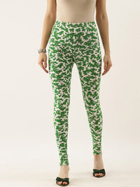 Thumbnail for Souchii White & Green Printed Ankle-Length Leggings - Distacart