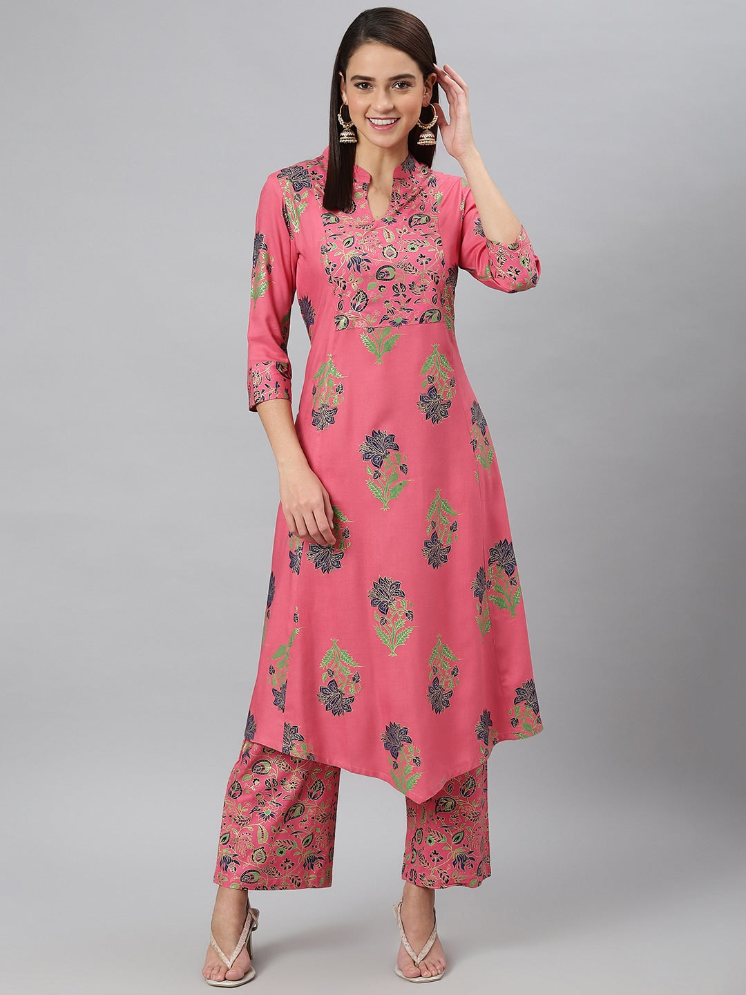 Khushal K Women Pink Printed Kurta with Palazzos - Distacart
