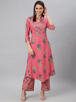 Thumbnail for Khushal K Women Pink Printed Kurta with Palazzos - Distacart