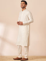 Thumbnail for Manyavar Men Striped Pure Cotton Kurta with Pyjamas - Distacart