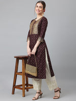 Thumbnail for Khushal K Women Brown & Gold-Toned Ethnic Motifs Printed Straight Kurta - Distacart