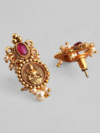 Thumbnail for Rubans 24K Gold-Plated Red & Green Stone-Studded & Beaded Filgree Handcrafted Jewellery Set - Distacart