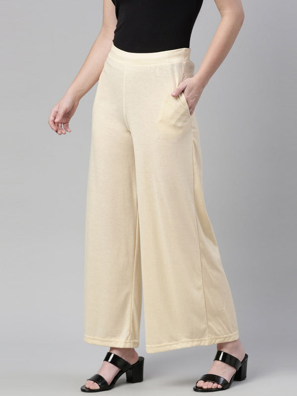 Souchii Beige Knitted Palazzos - Distacart