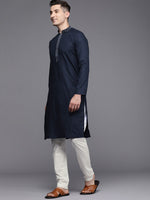 Thumbnail for Manyavar Men Blue Solid Pure Cotton Kurta with Churidar - Distacart