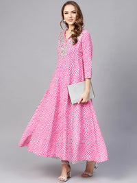Thumbnail for Yufta Women Pink & White Lehariya Print Anarkali Kurta - Distacart
