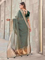 Thumbnail for Tikhi Imli Olive Floral Embroidered Zari Organza Saree - Distacart