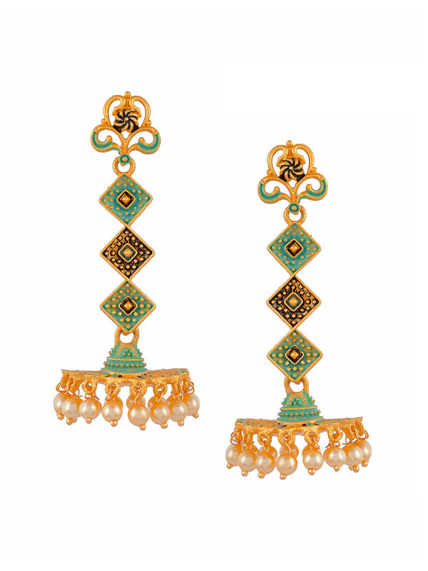 Shoshaa Gold-Toned & Green Contemporary Jhumkas Earrings - Distacart