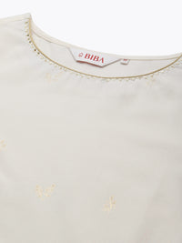 Thumbnail for Biba Women Off-White & Golden Printed Pure Cotton Straight Kurta - Distacart