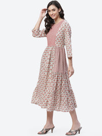 Thumbnail for Biba Women Cream-Coloured Ethnic Motifs Printed Flared Sleeves Anarkali Kurta - Distacart