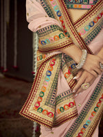 Thumbnail for Myra Baby Pink Art Silk Heavy Embroidered Designer Saree - Distacart