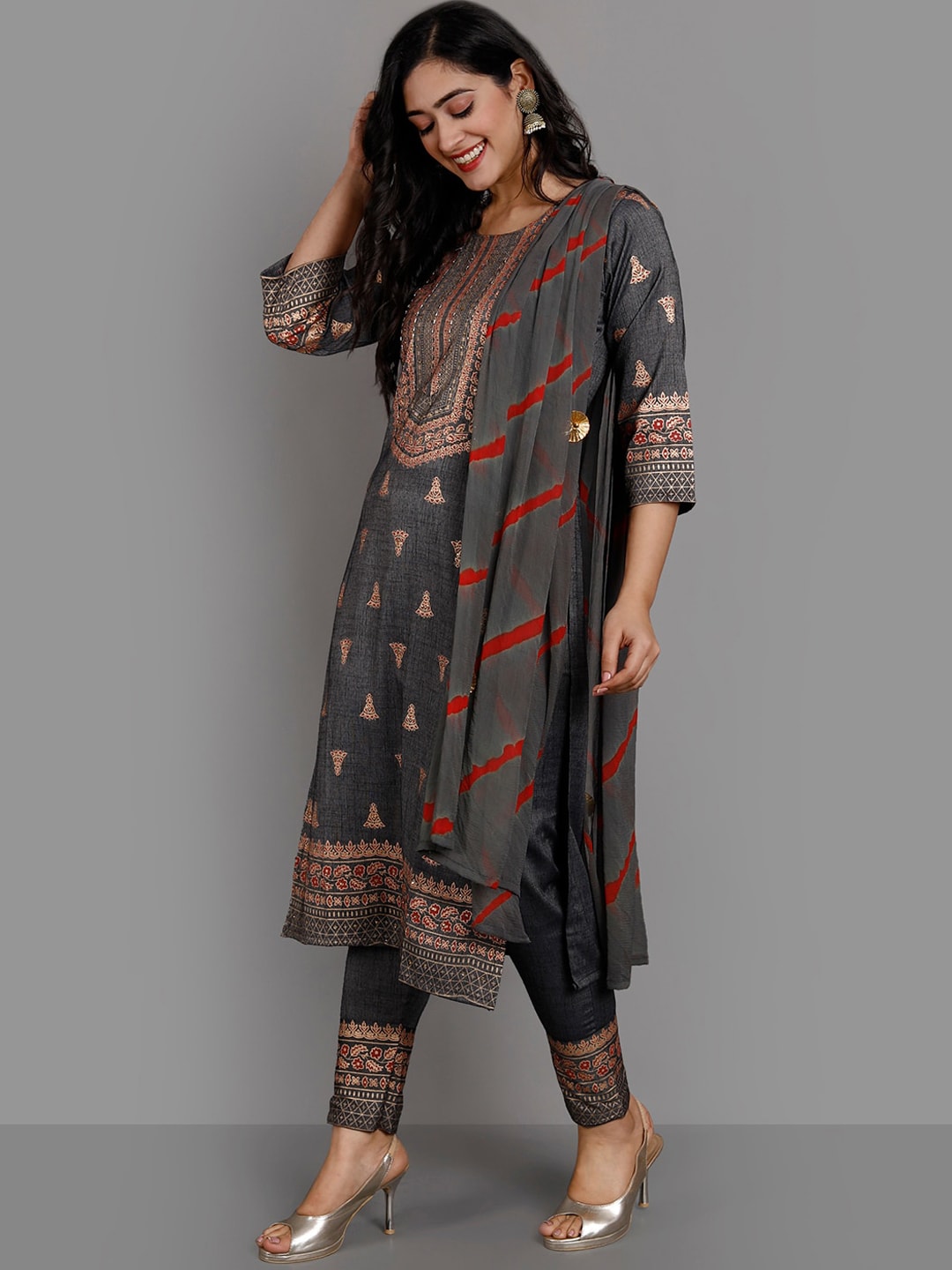 Kalini Ethnic Motifs Printed Straight Kurta & Trousers With Dupatta - Distacart