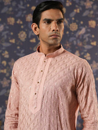 Thumbnail for House of Pataudi Ethnic Motifs Embroidered Mandarin Collar Straight Kurta With Churidar - Distacart
