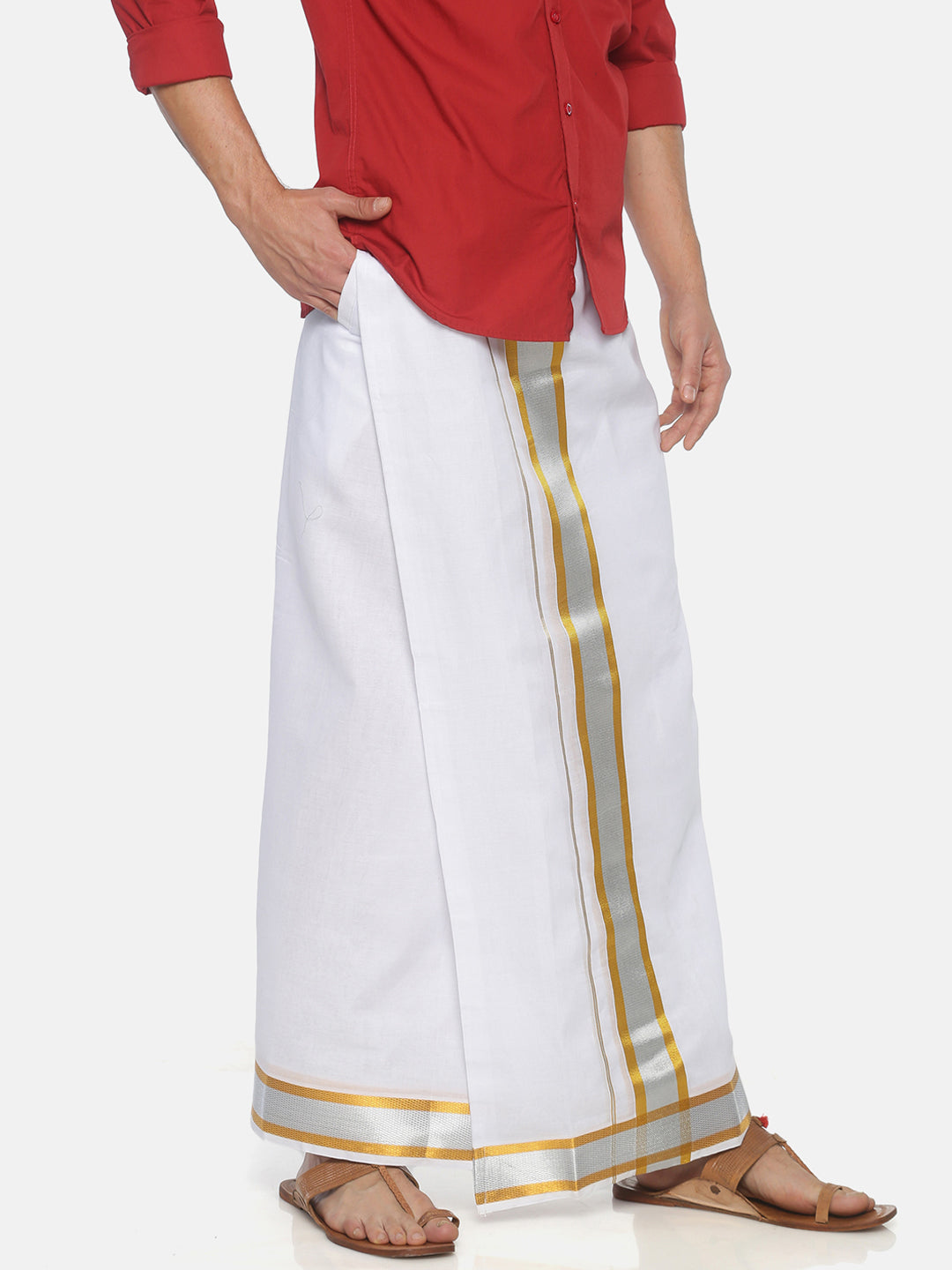 Sethukrishna Men White Solid Double Layer Readymade Pocket Dhoti - Distacart