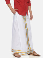 Thumbnail for Sethukrishna Men White Solid Double Layer Readymade Pocket Dhoti - Distacart