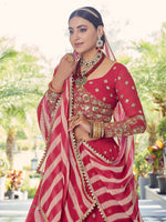 Thumbnail for Myra Coral Red Georgette Embroidered Designer Lehenga - Distacart