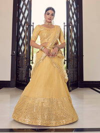 Thumbnail for Myra Yellow Georgette Embroidered Designer Lehenga - Distacart