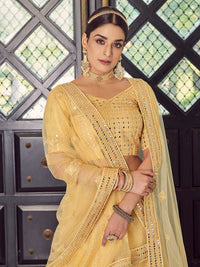 Thumbnail for Myra Yellow Georgette Embroidered Designer Lehenga - Distacart
