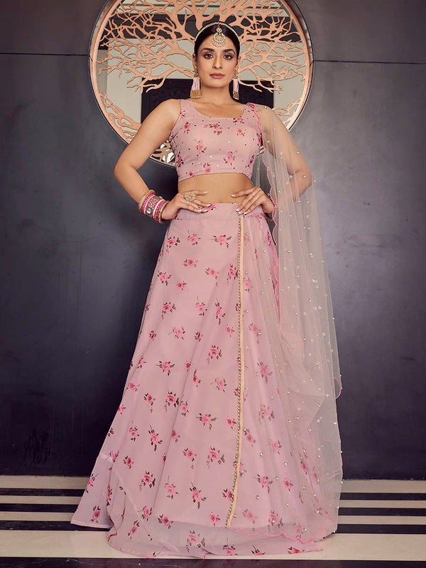 Myra Baby Pink Georgette Embroidered Designer Lehenga - Distacart