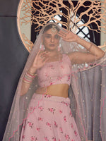 Thumbnail for Myra Baby Pink Georgette Embroidered Designer Lehenga - Distacart