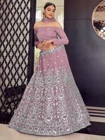 Thumbnail for Myra Mauve Georgette Embroidered Designer Lehenga - Distacart
