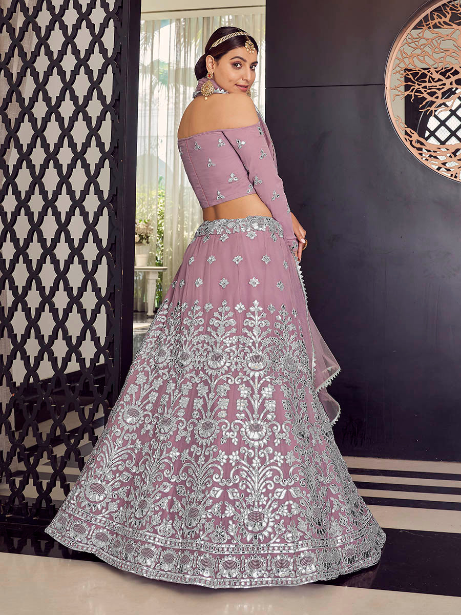 Myra Mauve Georgette Embroidered Designer Lehenga - Distacart