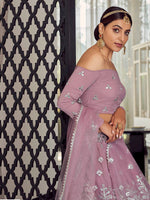 Thumbnail for Myra Mauve Georgette Embroidered Designer Lehenga - Distacart