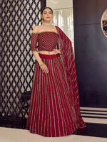 Thumbnail for Myra Maroon Georgette Embroidered Designer Lehenga - Distacart