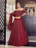 Thumbnail for Myra Maroon Georgette Embroidered Designer Lehenga - Distacart