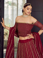 Thumbnail for Myra Maroon Georgette Embroidered Designer Lehenga - Distacart