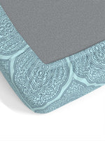 Thumbnail for Dreamscape Blue Ethnic Motifs 140 TC Fitted Cotton King Bedsheet & Pillow Covers - Distacart