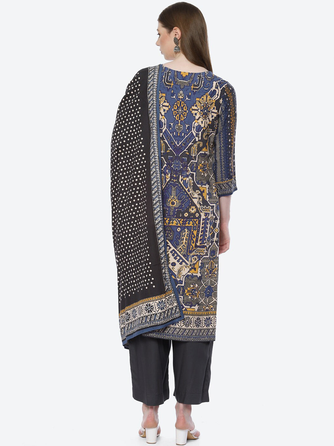 Biba Women Blue Printed Kurta with Palazzos & With Dupatta - Distacart